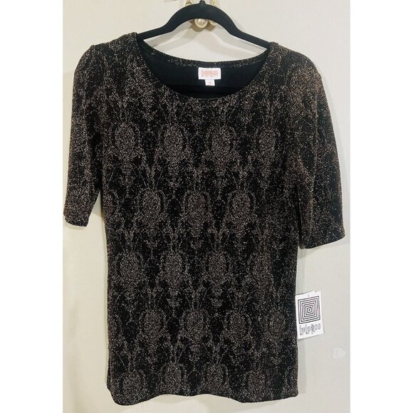 NEW LuLaRoe Womens Black Glitter Top Short Sleeve MEDIUM - Picture 1 of 3